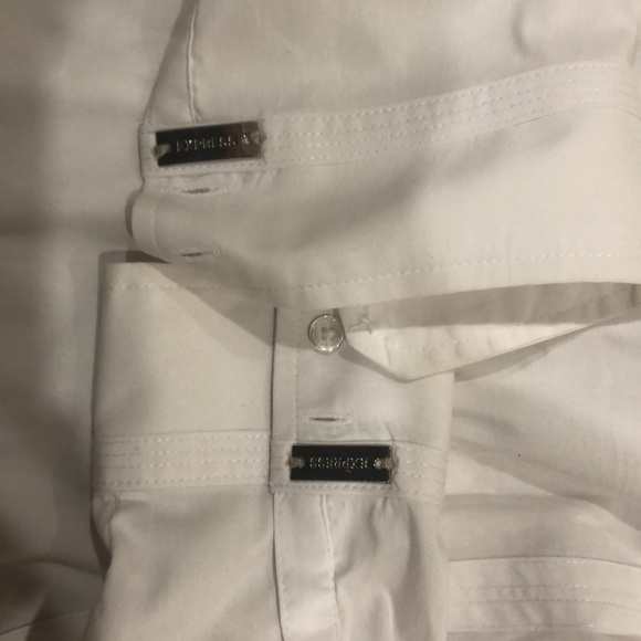 White Long Sleeve Button Down Express Shirt With Metal Detailing - Picture 3 of 3
